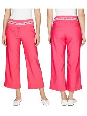 BEBE Women's Lace Detailed Waistband Crop Ankle Pants In Rhubarb Size 4‎